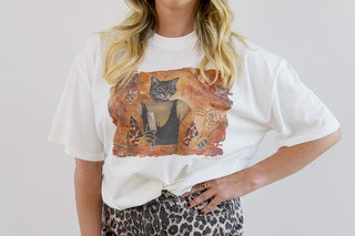 White Here Without You T-shirt by Laura J Stratton featuring a front design with a cat lady art image.