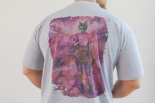 Grey Lavender Dream T-shirt by Laura J Stratton with lavender and dream-inspired graphic on the back.