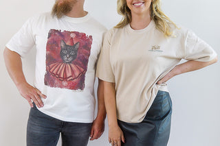 Laura J Stratton's Playing The Fool T-shirt features front and back artistic designs with vibrant, detailed illustration.