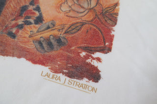 White Here Without You T-shirt by Laura J Stratton featuring a front artist logo design.